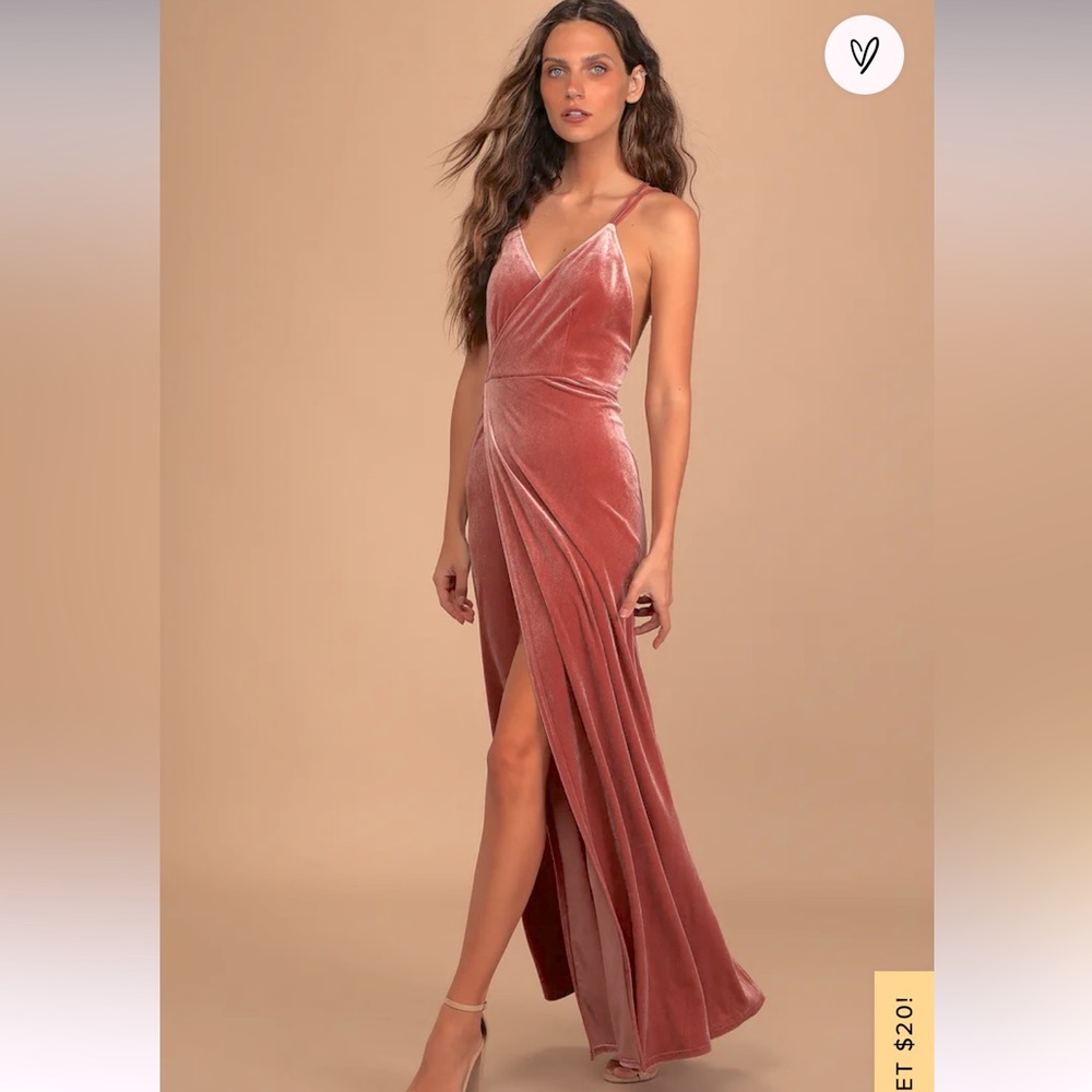 Lulus mauve velvet faux-wrap maxi dress